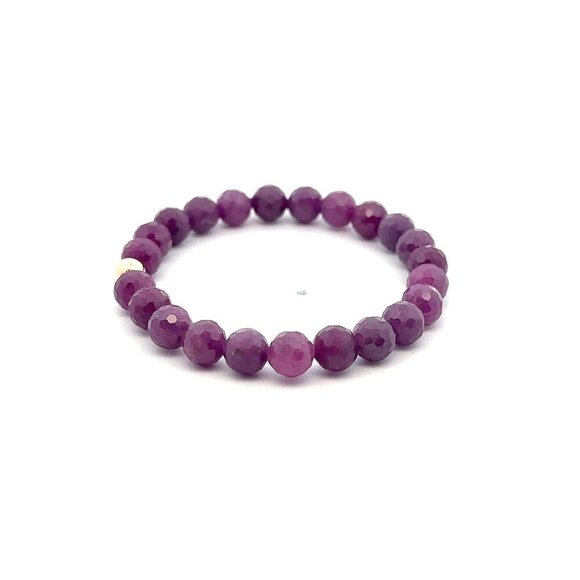 Natural Ruby Gemstones 6 -6.5mm Stretchable Bracelet 18k Gold Bead Charm - Picture 3 of 5